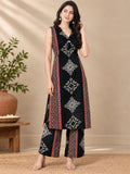 Black Ikkat Print V-Neck Kurta & Palazzo Co-ord Set