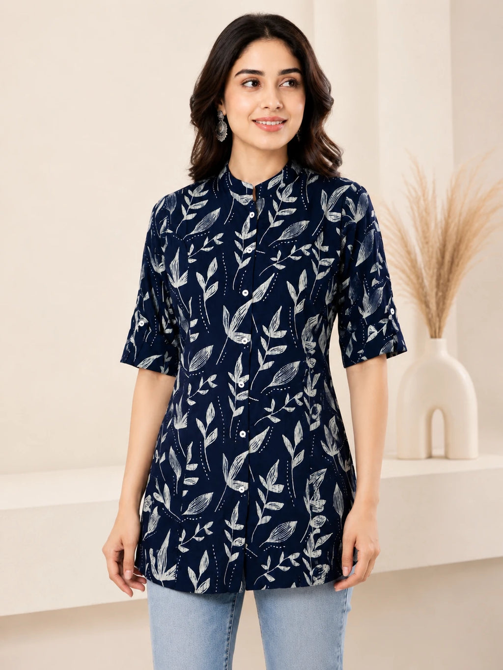 Blue Rayon Printed Tunic Top