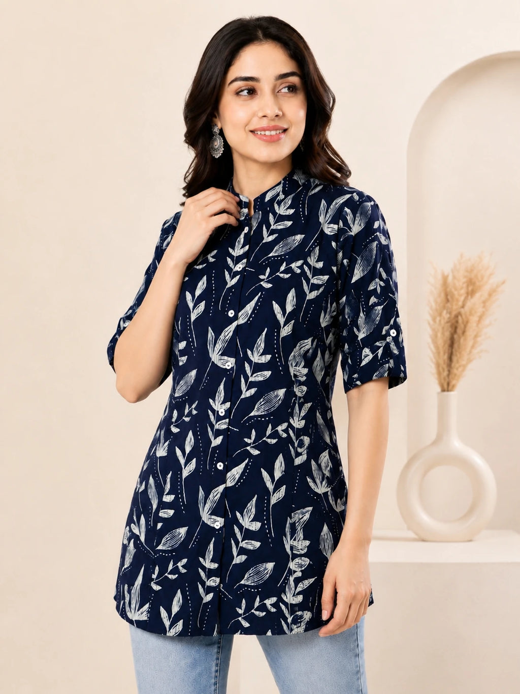 Blue Rayon Printed Tunic Top