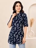 Blue Rayon Printed Tunic Top