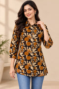 Brown & Coffee Floral Printed Khadi Cotton Shirt
