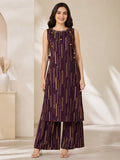 Brown &  Gold Printed Rayon Co-ord Set