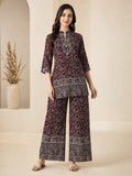 Brown &amp; Blue Floral Printed Rayon Short Co-ord Set