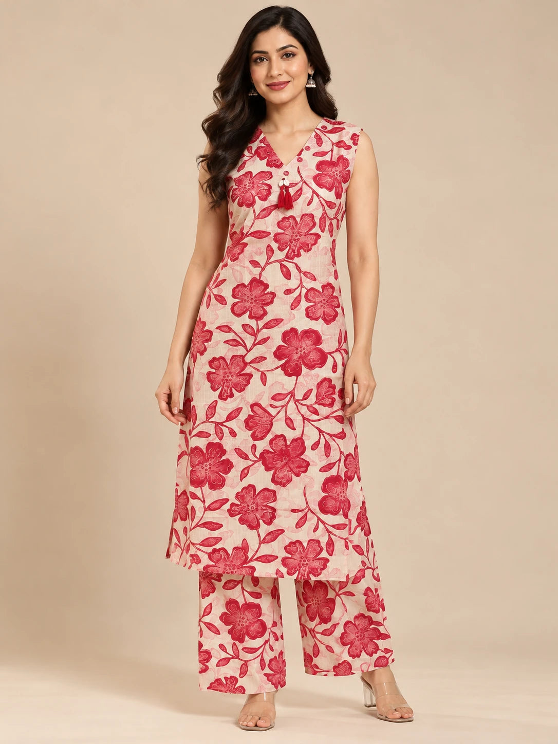 Baby Pink Floral Kurta Palazzo Set
