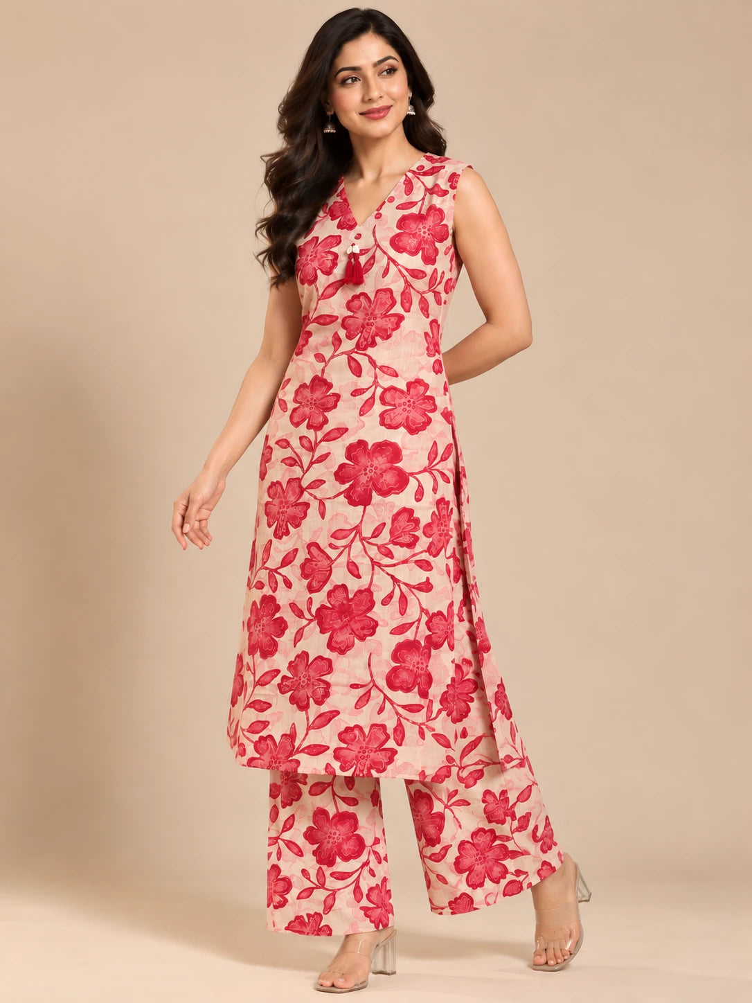 Baby Pink Floral Kurta Palazzo Set