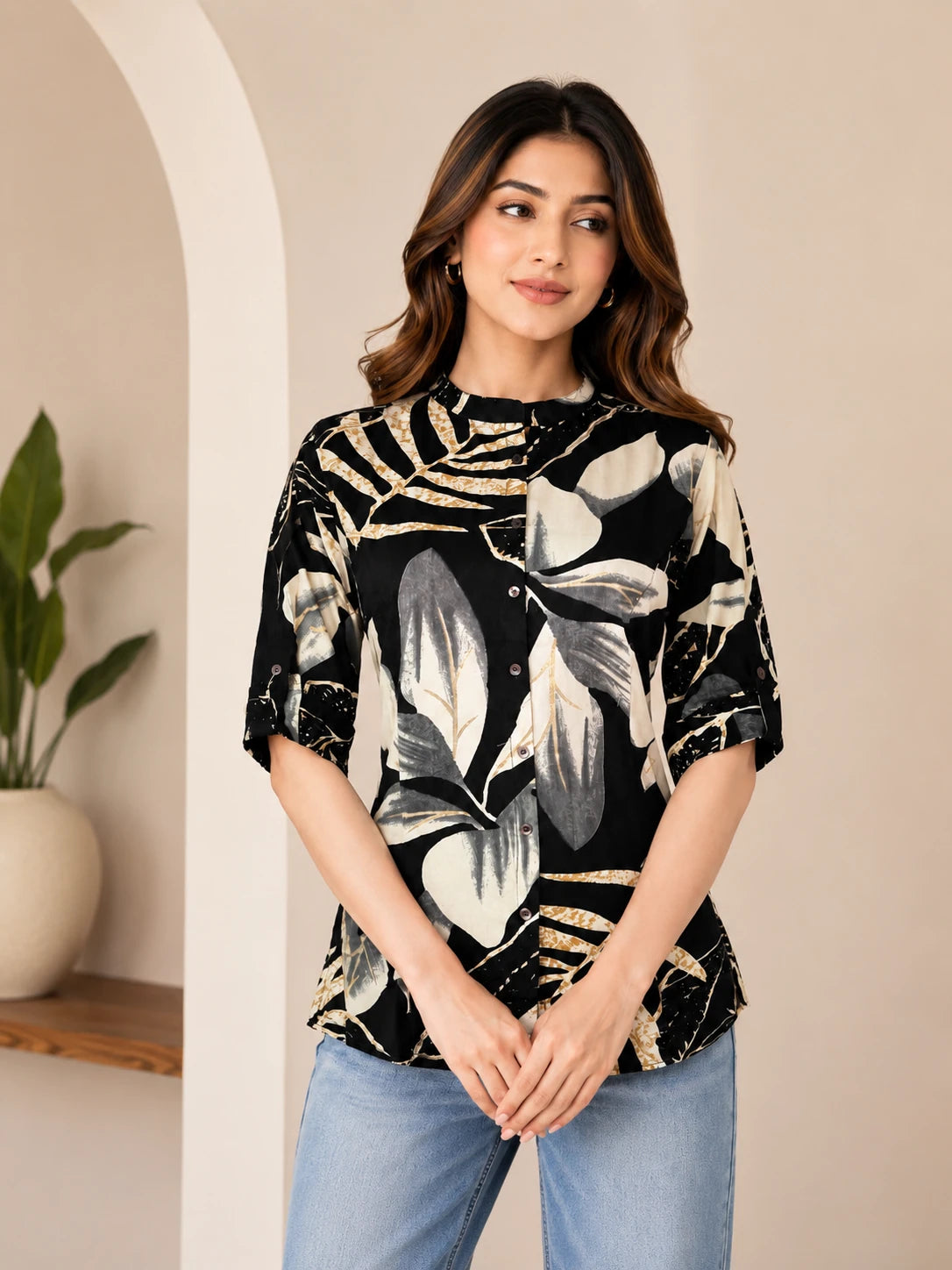 Black & Gold Rayon Tunic Top