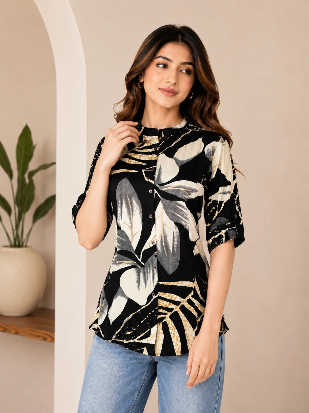 Black & Gold Rayon Tunic Top