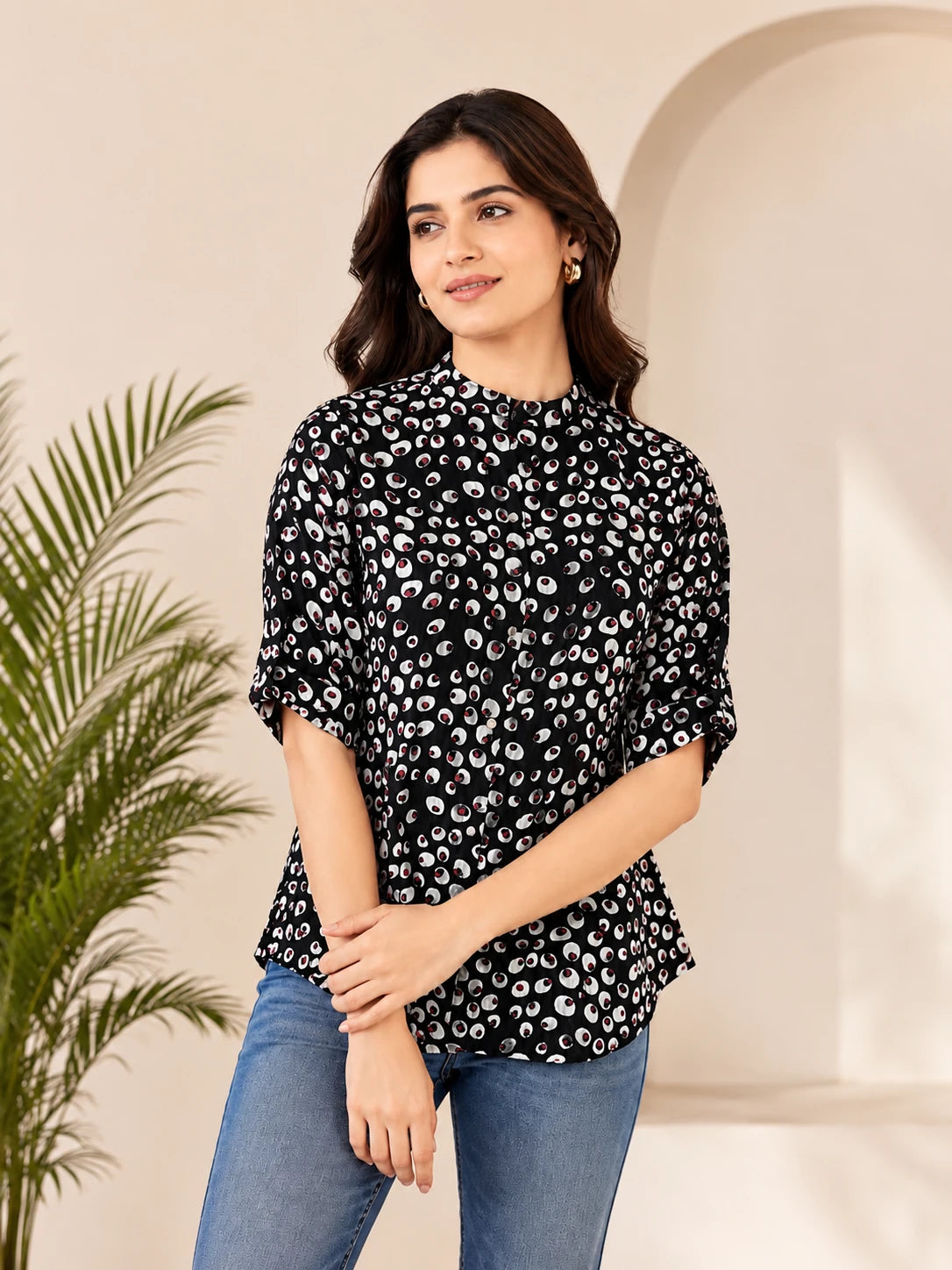 Black Polka Dots Tunic Top