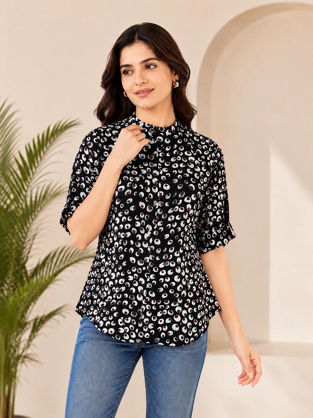 Black Polka Dots Tunic Top