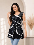 Black Rayon Frill Tunic Top