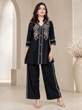 Black Heavy Sui Slub White Threadwork Short Co-ord Set