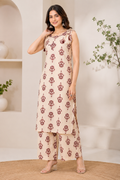 CREAME - BRWN PRNT KNOT CO-ORD SET