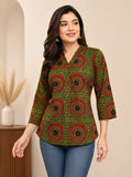Green V-neck Cotton Tunic Top