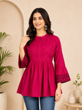 Fuchsia Cotton Frill Tunic Top