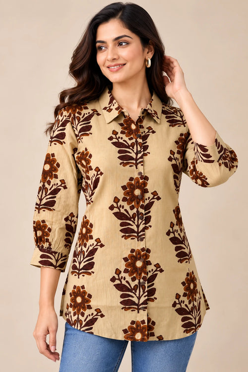 Beige and Brown Floral Tunic