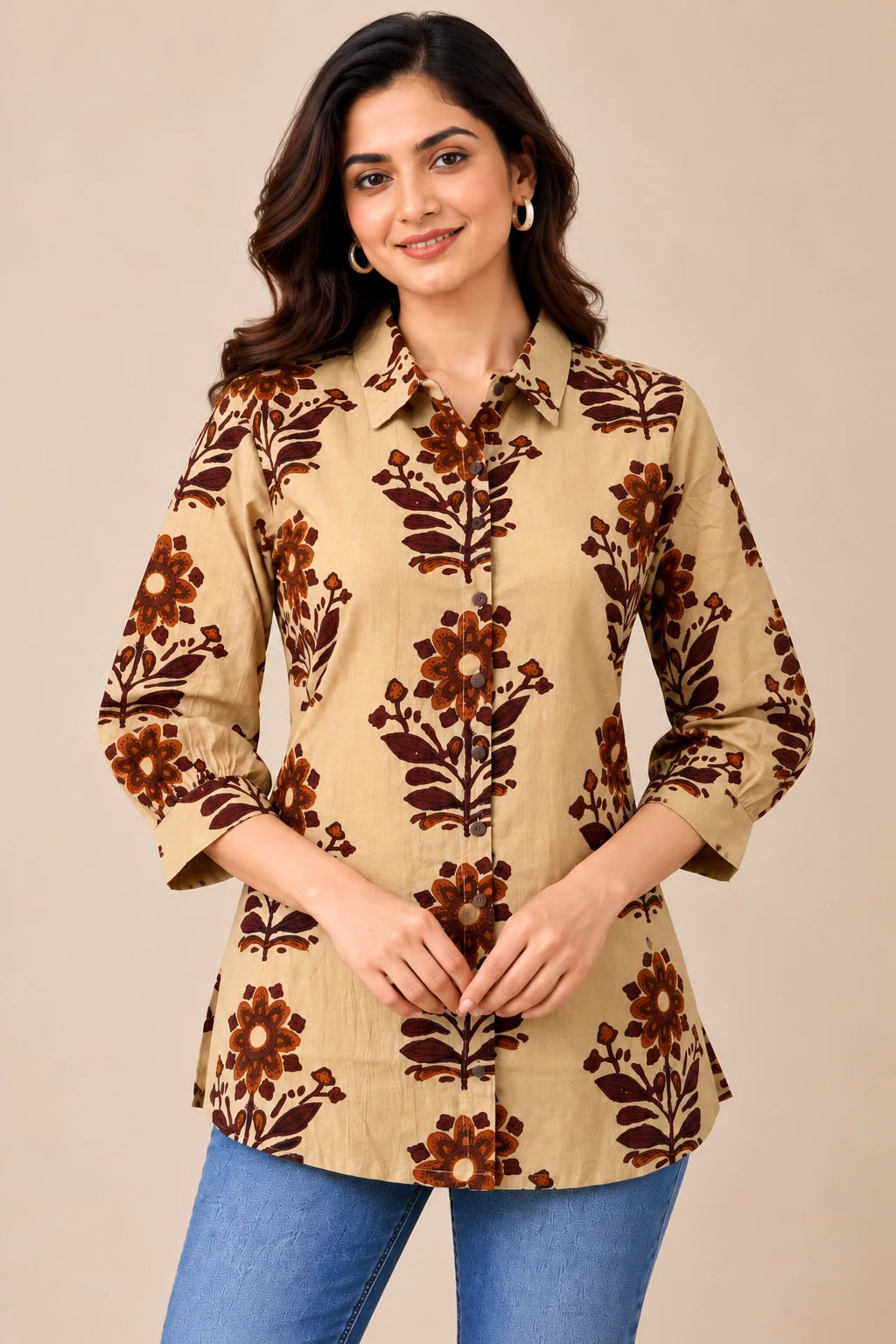 Beige and Brown Floral Tunic