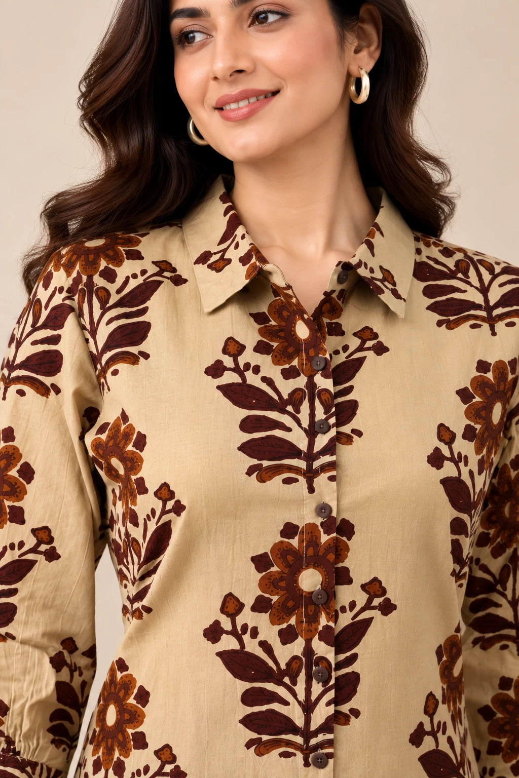 Beige and Brown Floral Tunic
