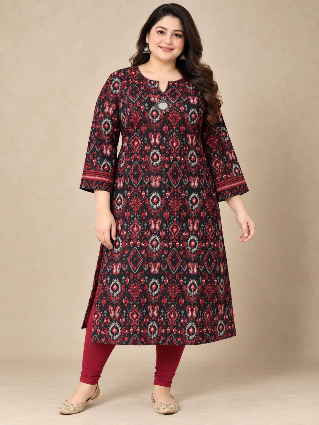 Elegant Ikat Printed Plus Size Cotton Kurta