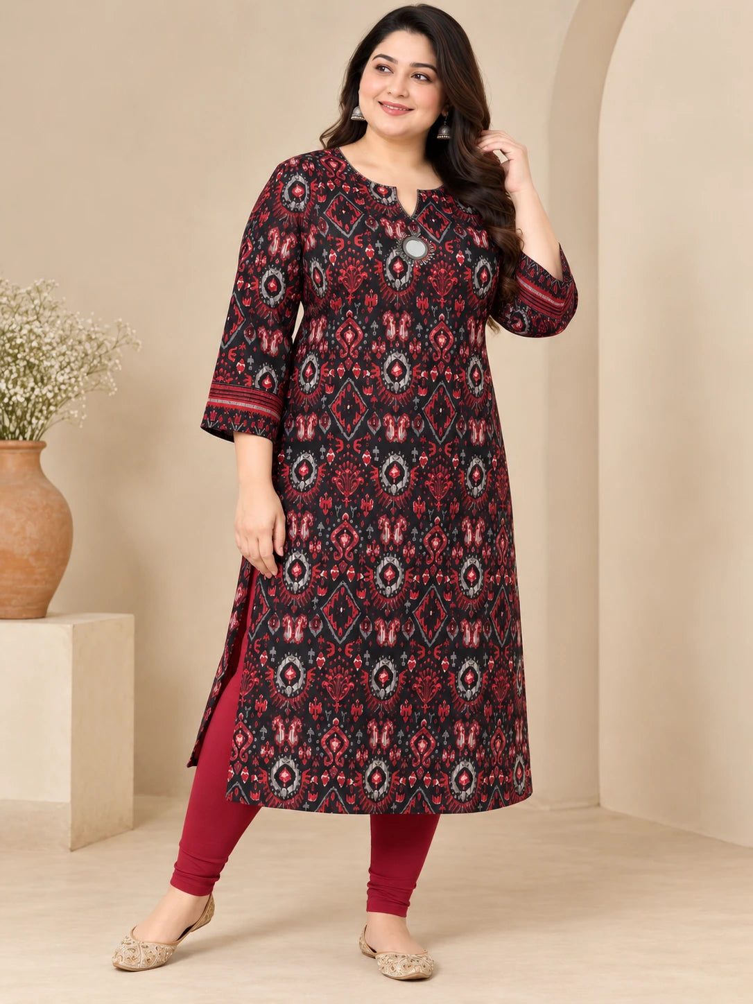 Elegant Ikat Printed Plus Size Cotton Kurta