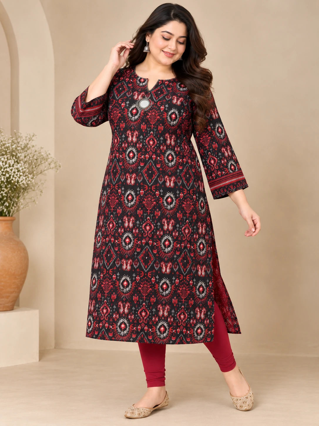 Elegant Ikat Printed Plus Size Cotton Kurta