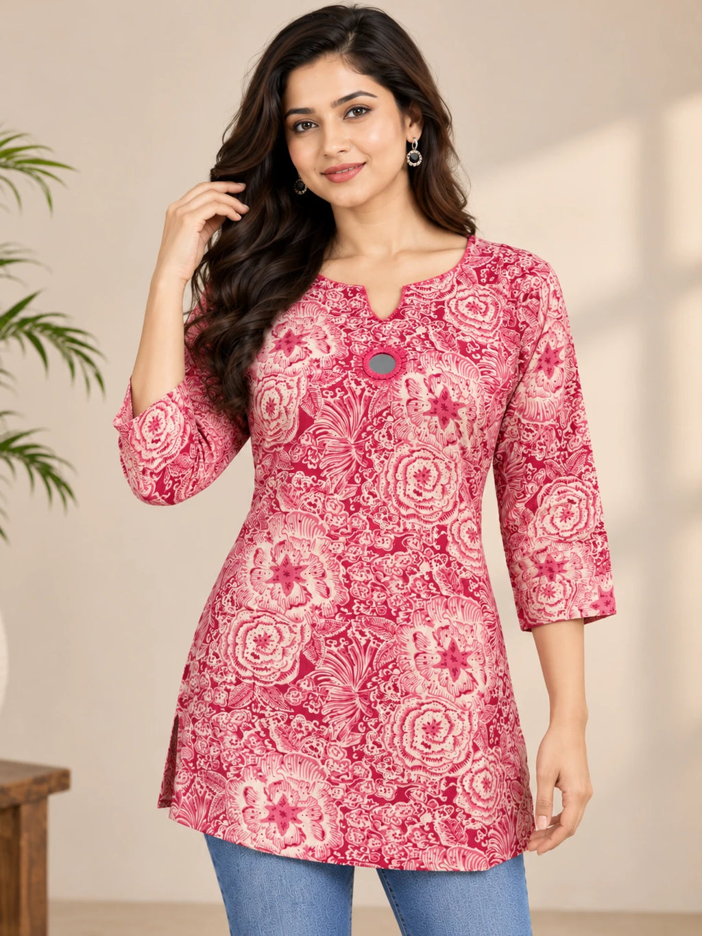 Rayon Pink Floral print Tunic