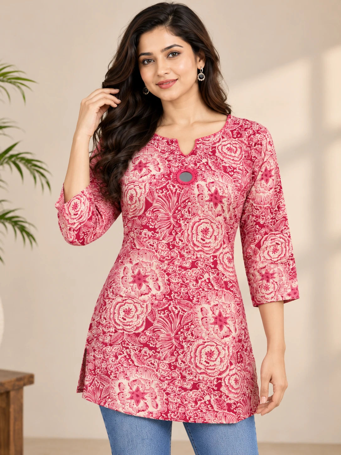 Rayon Pink Floral print Tunic