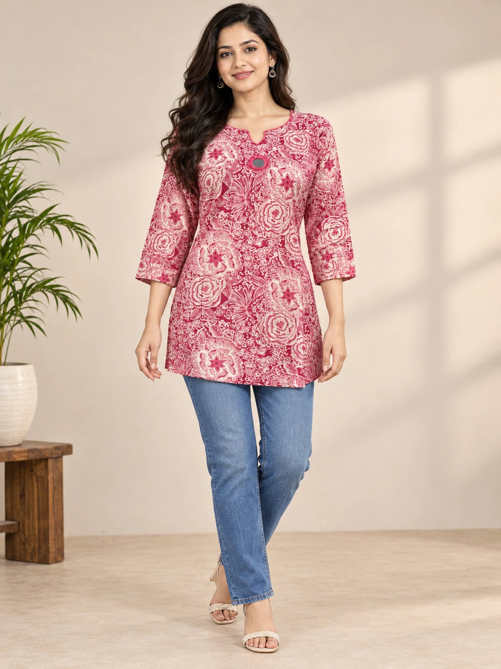 Rayon Pink Floral print Tunic