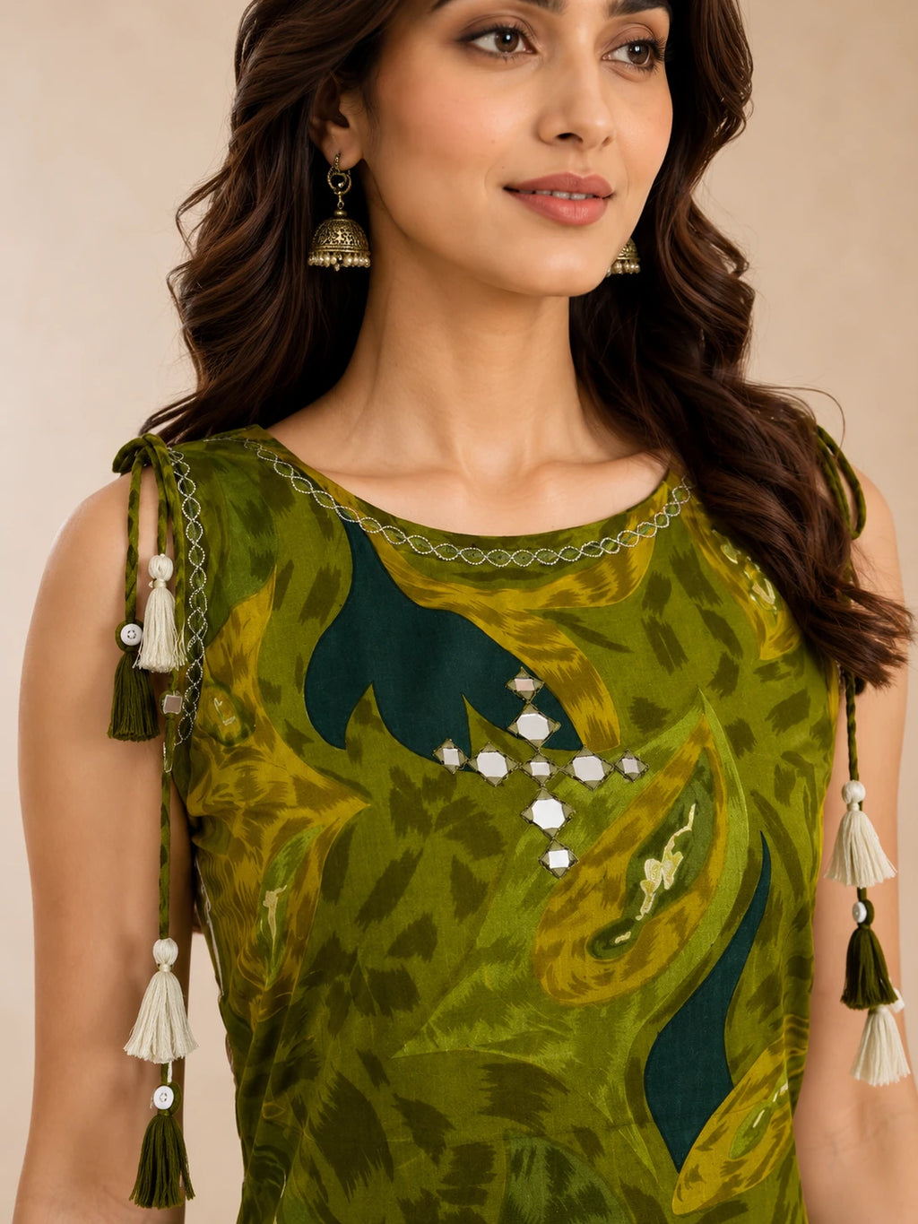 Green Printed Boat Neck Co-ord Set