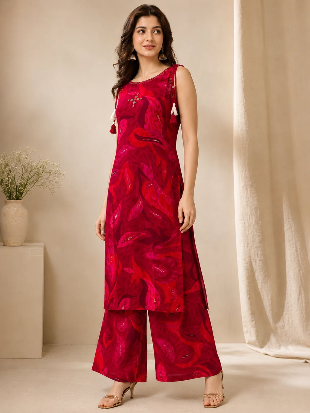 Rayon Rani Pink Floral Printed Co-ord Set