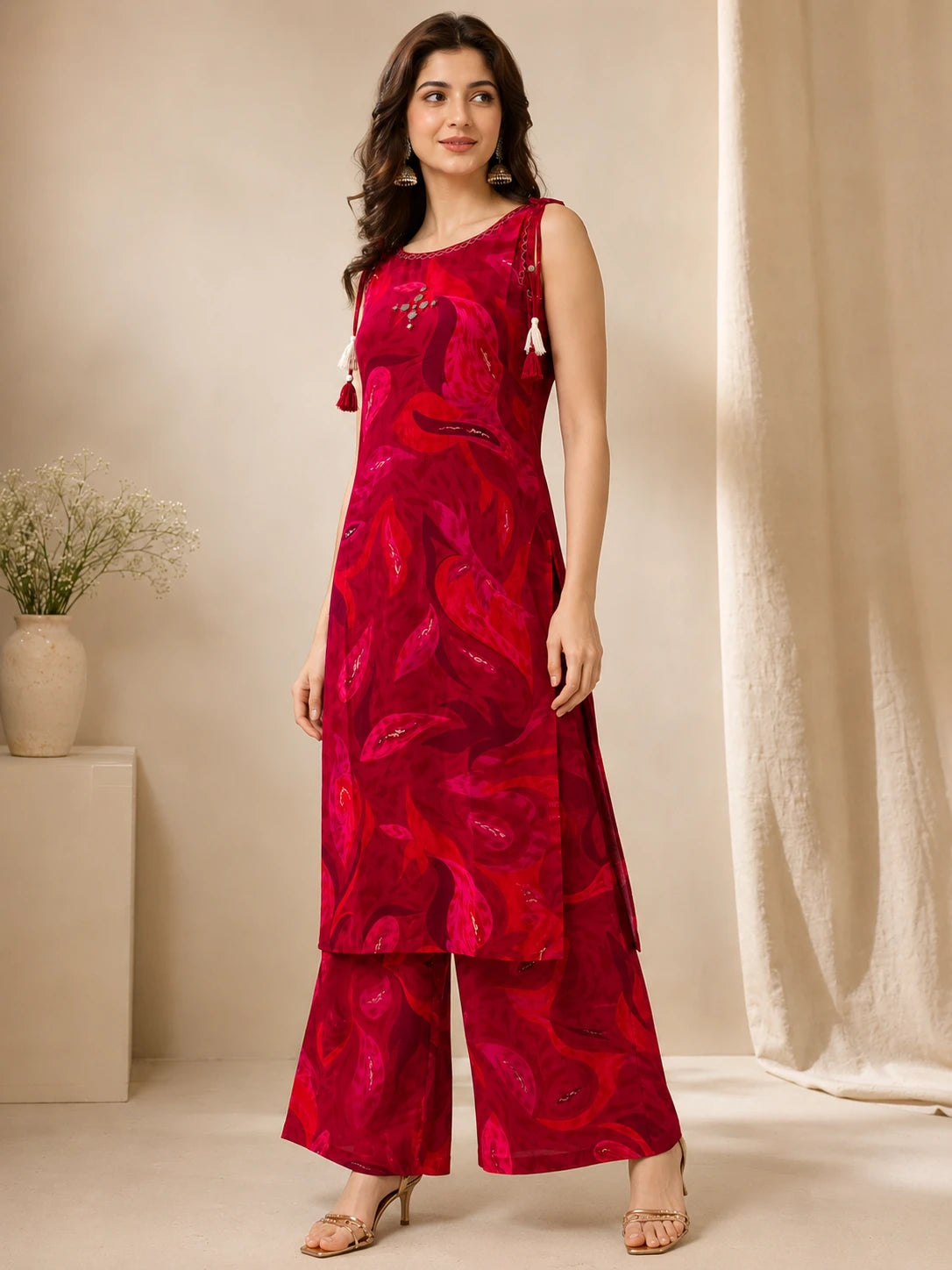 Rayon Rani Pink Floral Printed Co-ord Set