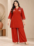 Elegant Rust Orange Short Kurta Palazzo Set