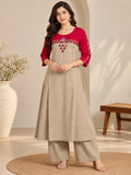 Pink Sui Slub Embroidered Kurta Palazzo Set