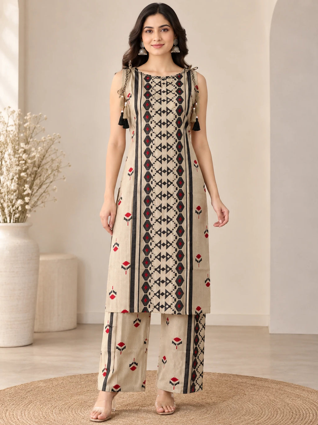 Printed Boat Neck Long Co-ord Set with Palazzo