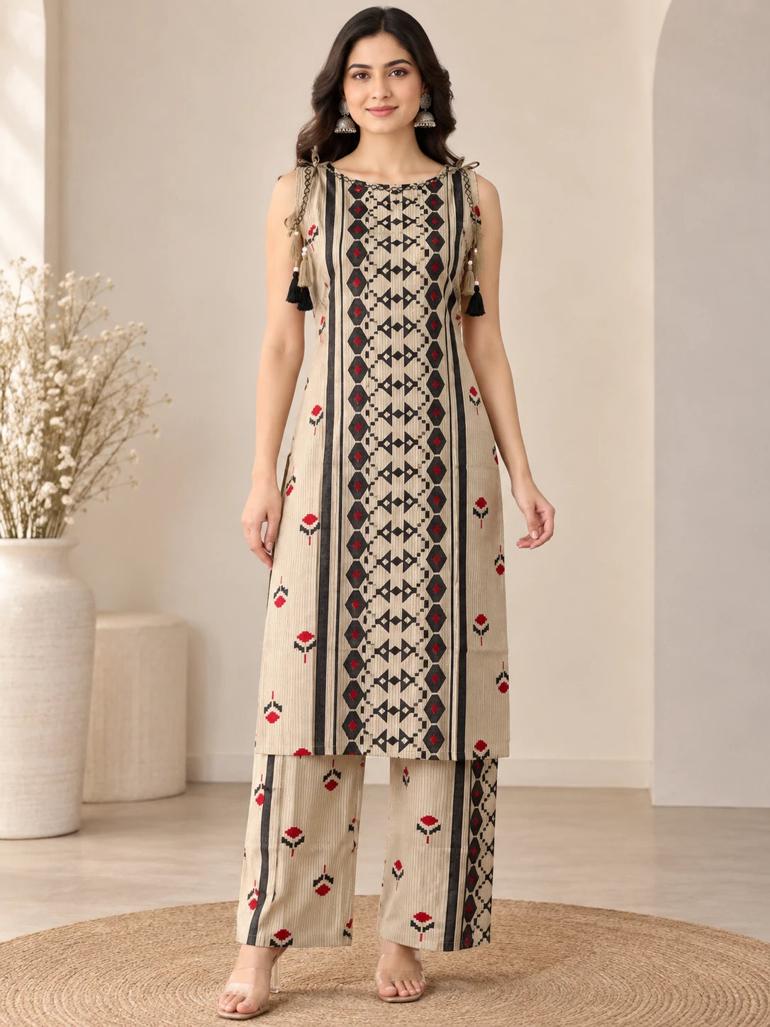 Printed Boat Neck Long Co-ord Set with Palazzo