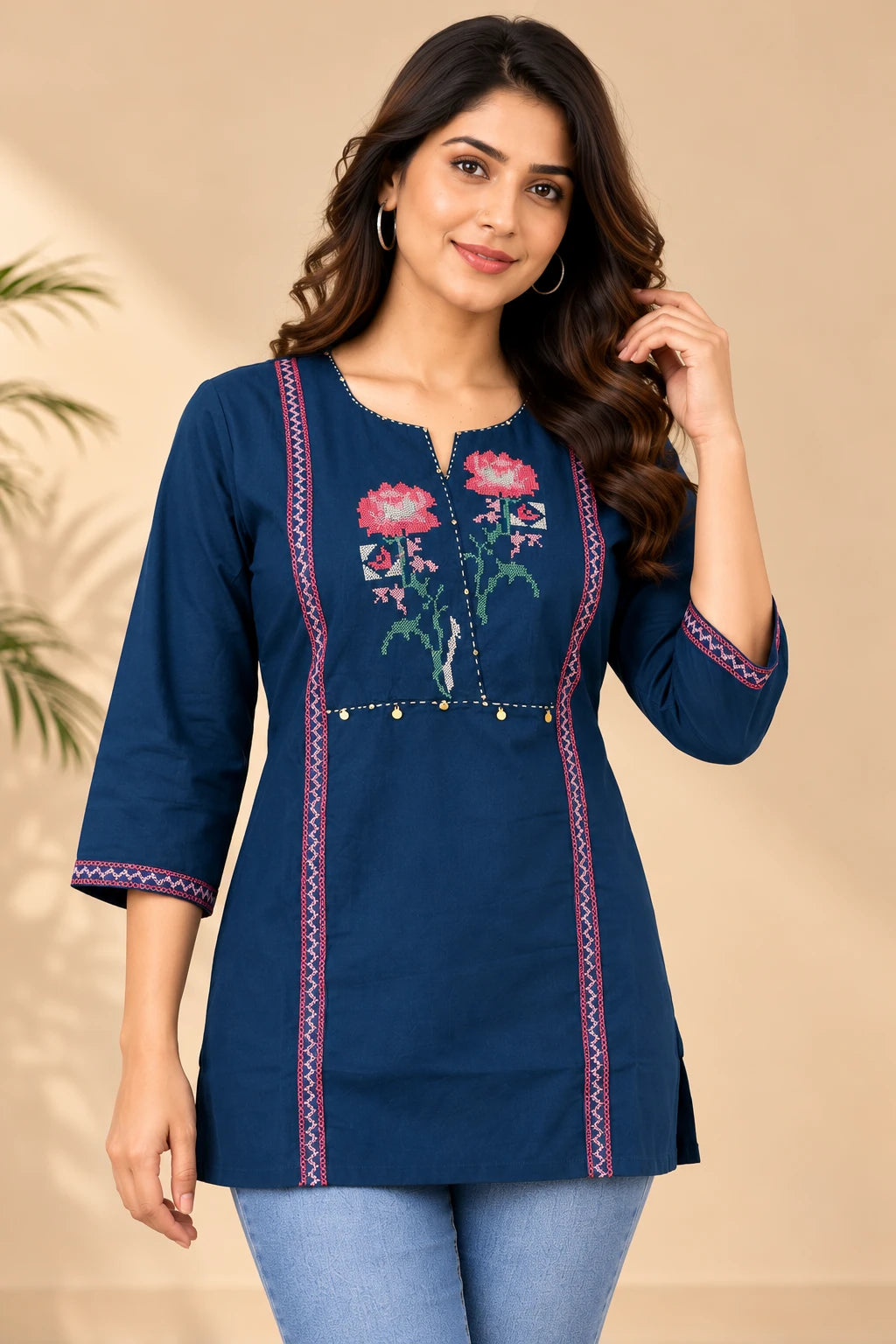 Blue Cotton Short Tunic Top