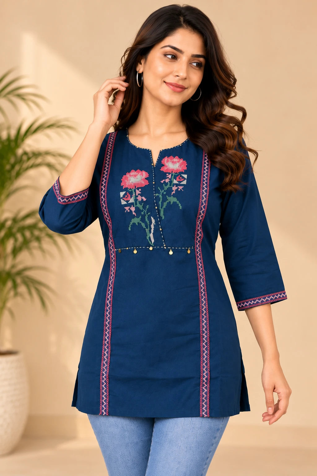 Blue Cotton Short Tunic Top