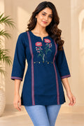 Blue Cotton Short Tunic Top