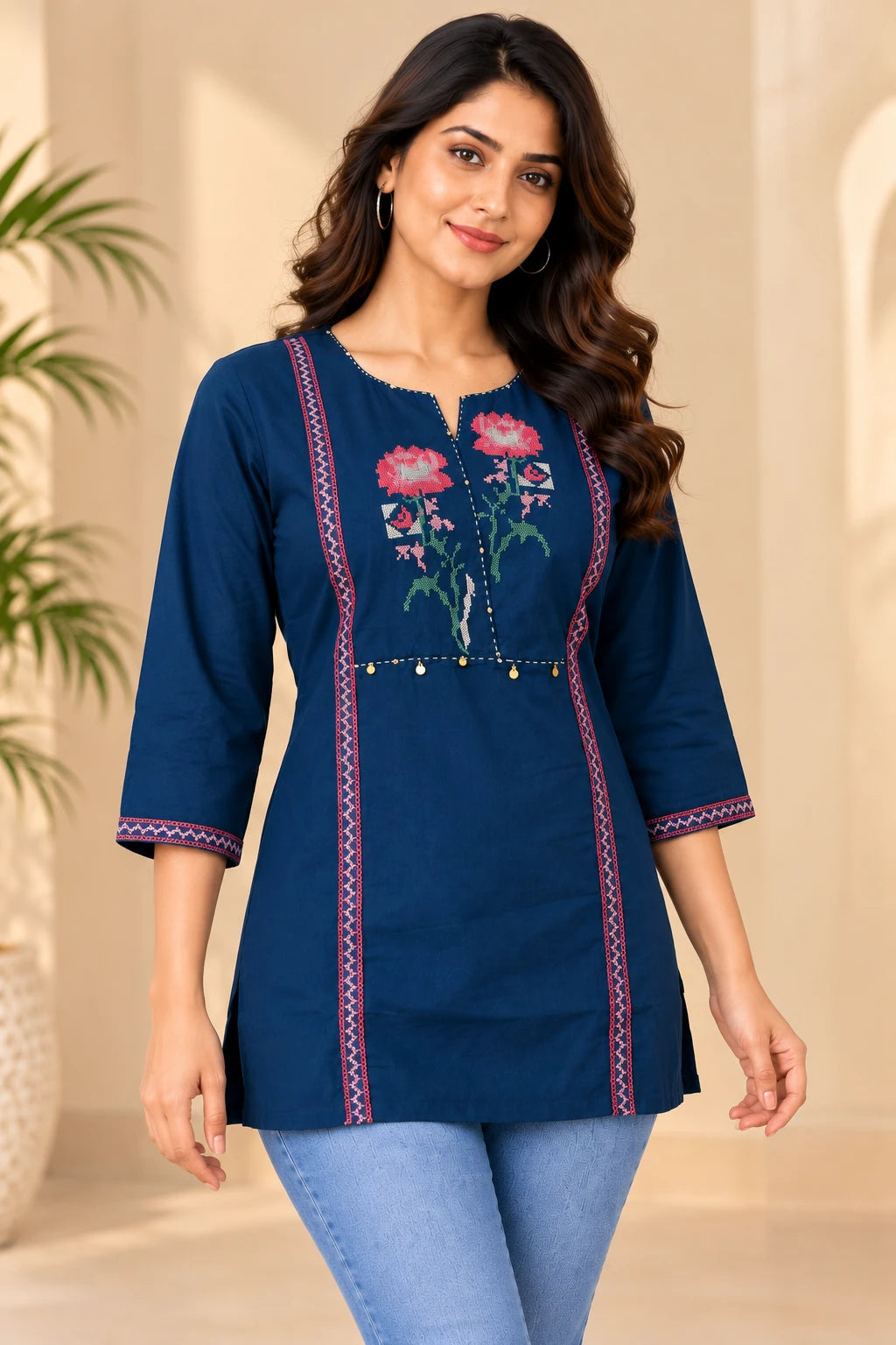 Blue Cotton Short Tunic Top