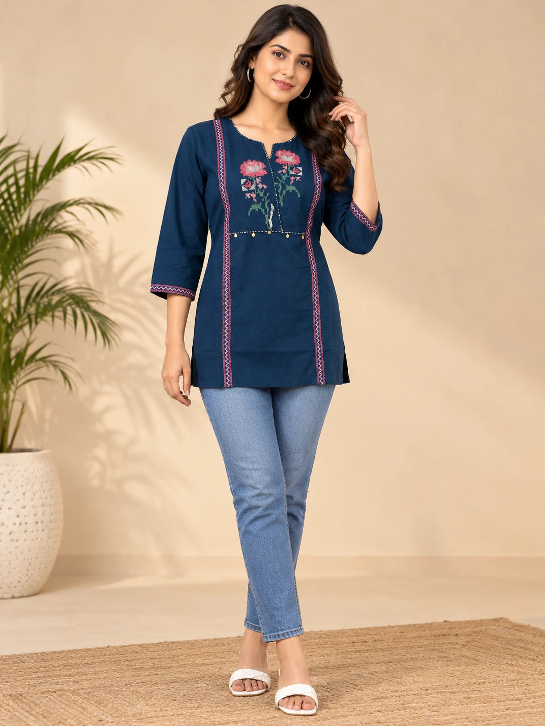 Blue Cotton Short Tunic Top