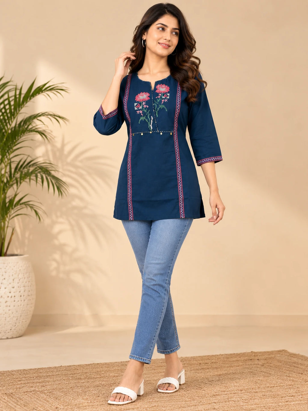 Blue Cotton Short Tunic Top