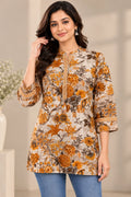 Floral Stand Collar Print Tunic