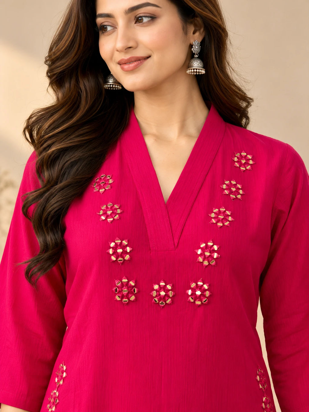 Fuchsia Mirrorwork Kurta Set