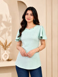 Green Bell Sleeves Solid Tunic Top