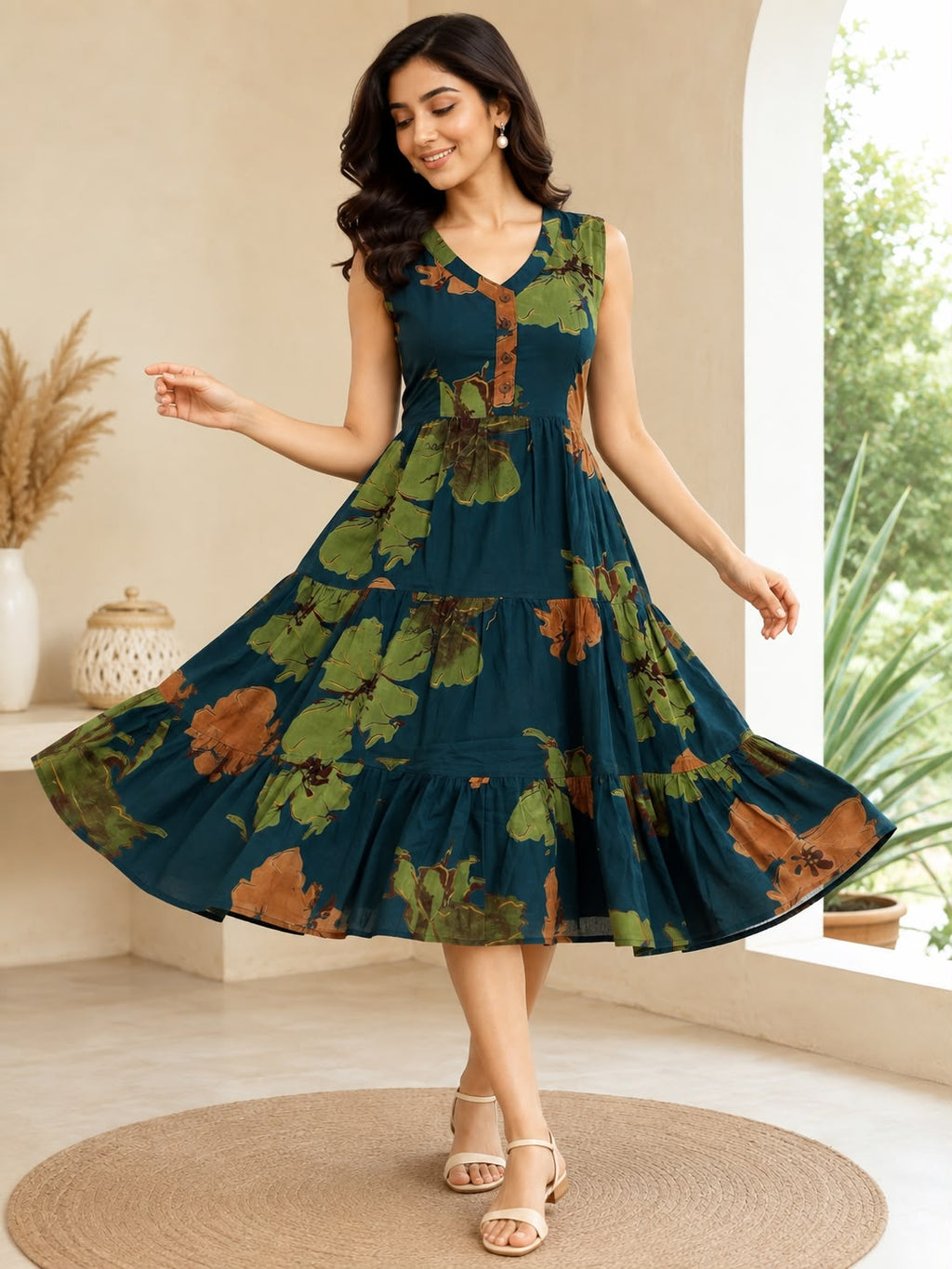 GREEN COTTON FLORAL ONE PIECE