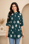 GREEN RAYON PRINT TUNIC TOP