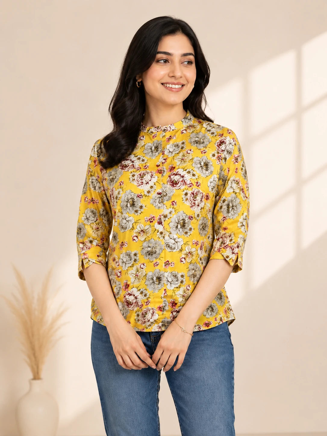 Golden Silk Printed Tunic Top