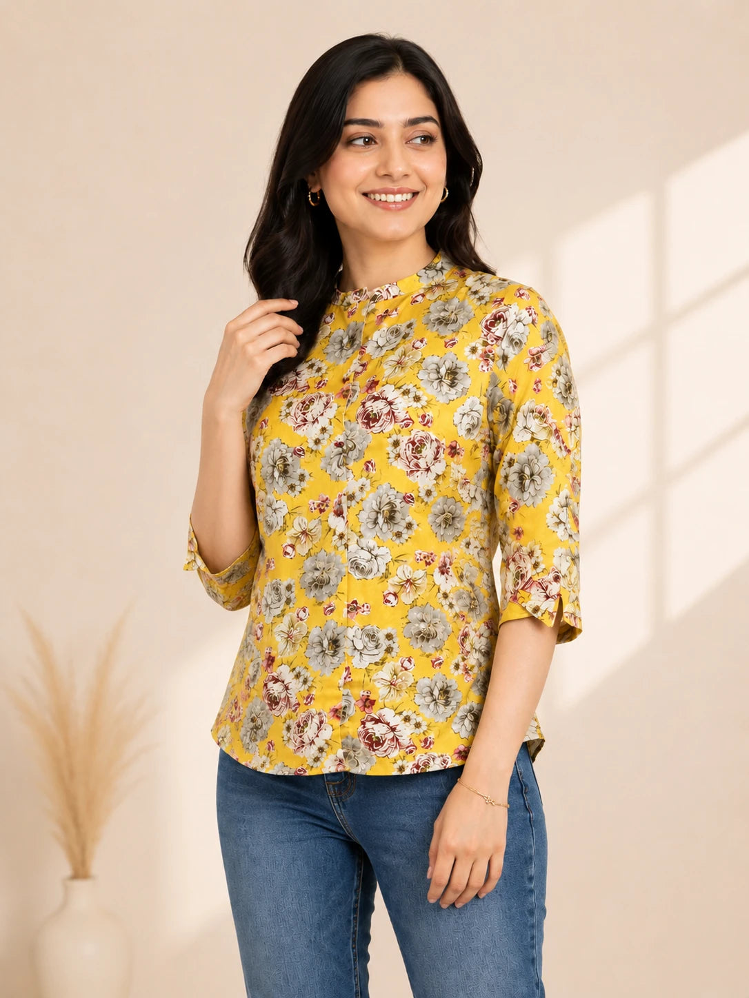 Golden Silk Printed Tunic Top