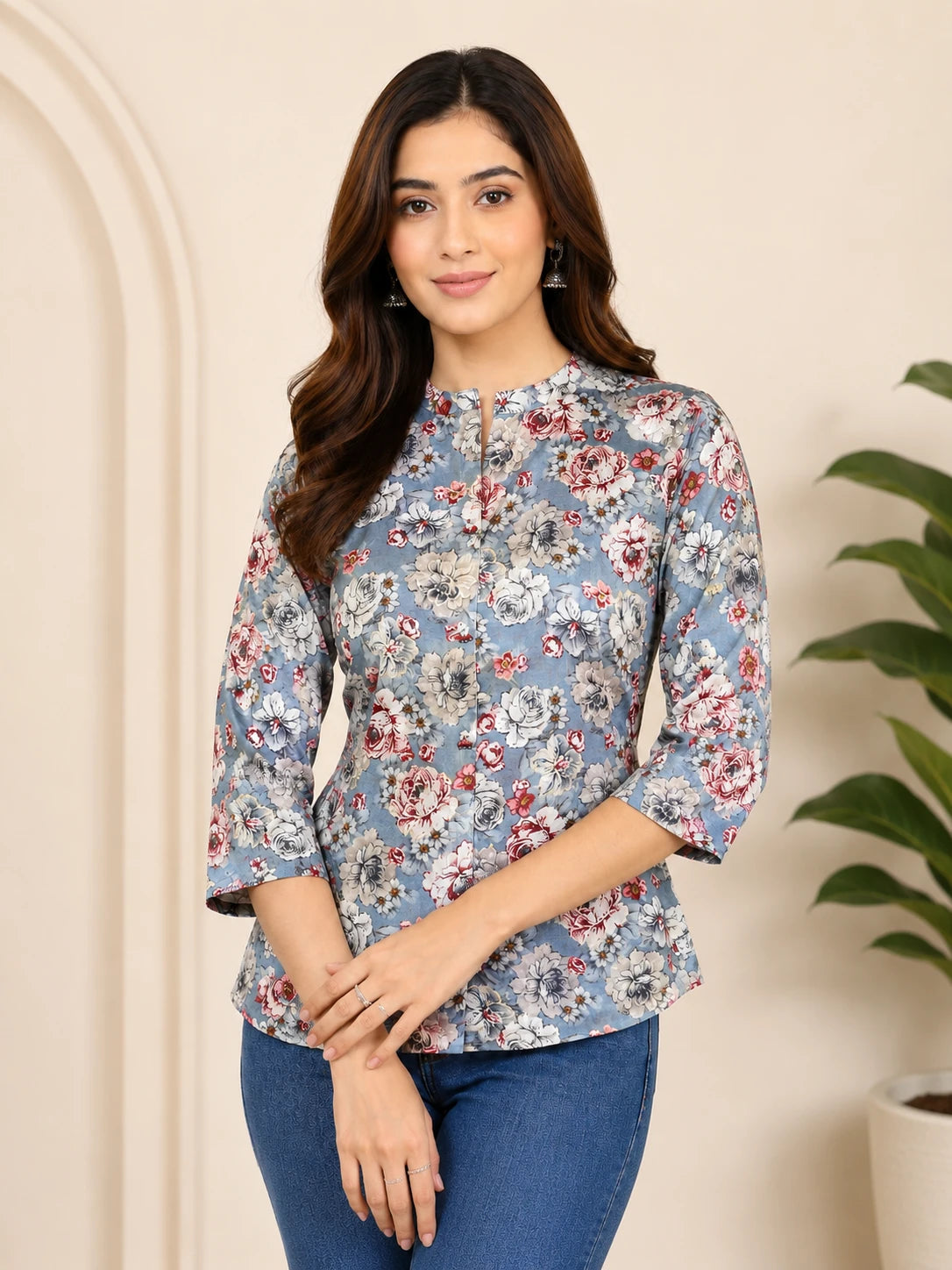 Grey Silk Printed Tunic