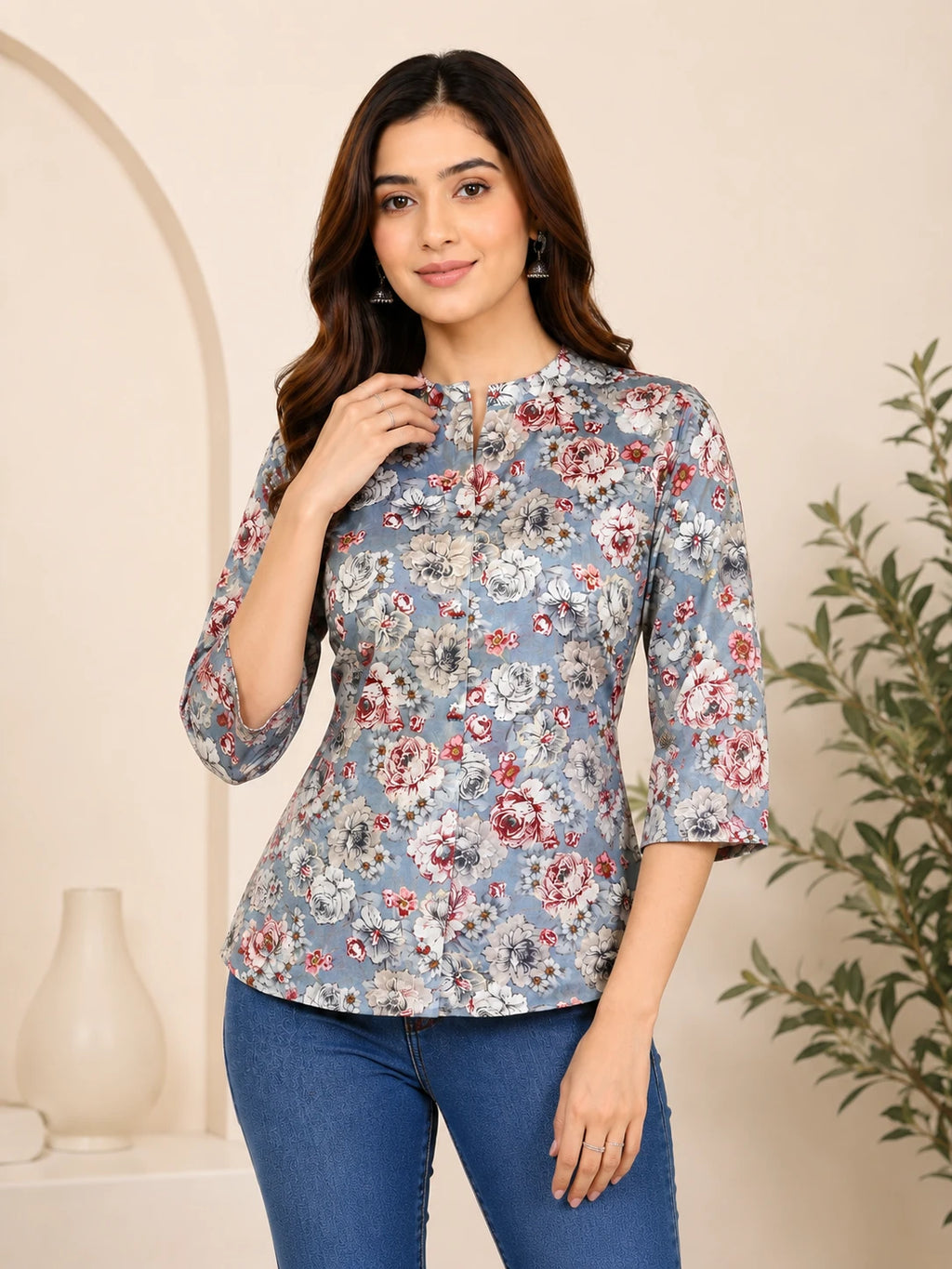 Grey Silk Printed Tunic