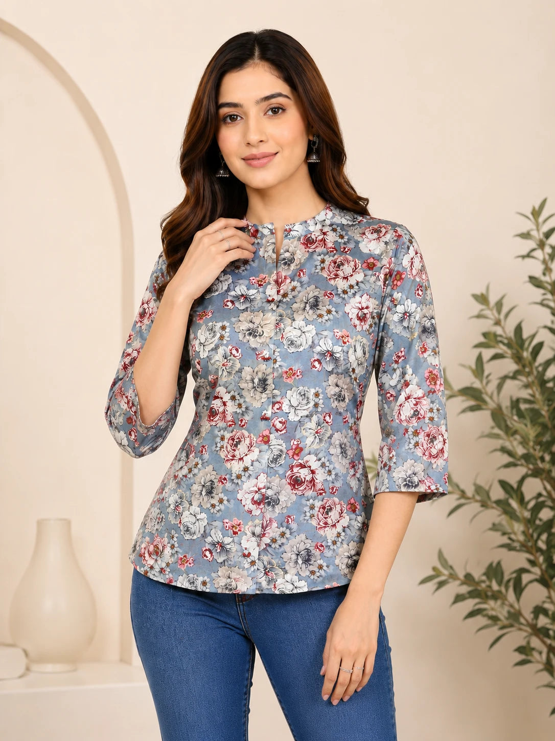 Grey Silk Printed Tunic